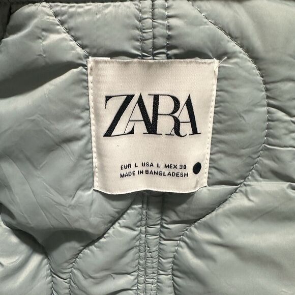 ZARA Women's Quilted Puffer Vest Size L Mock Neck Pockets Hidden Hoodie Gray - Picture 5 of 11